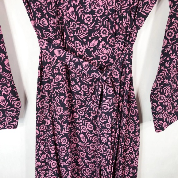 Nanette Lepore Size 6 Dress Pink Black Floral Knee Length Tie Waist Pintuck 1361 - Picture 4 of 9